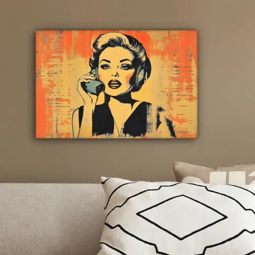Retro - Vrouw - Koptelefoon - Oranje canvas 2cm klein -sfeer3