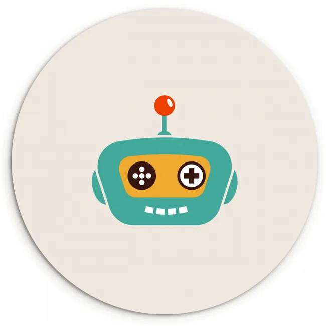 Robot - Gezicht - Antenne - Technologie - Jongen - Kind Wandcirkel kunststof plaat 5mm dik klein -3d