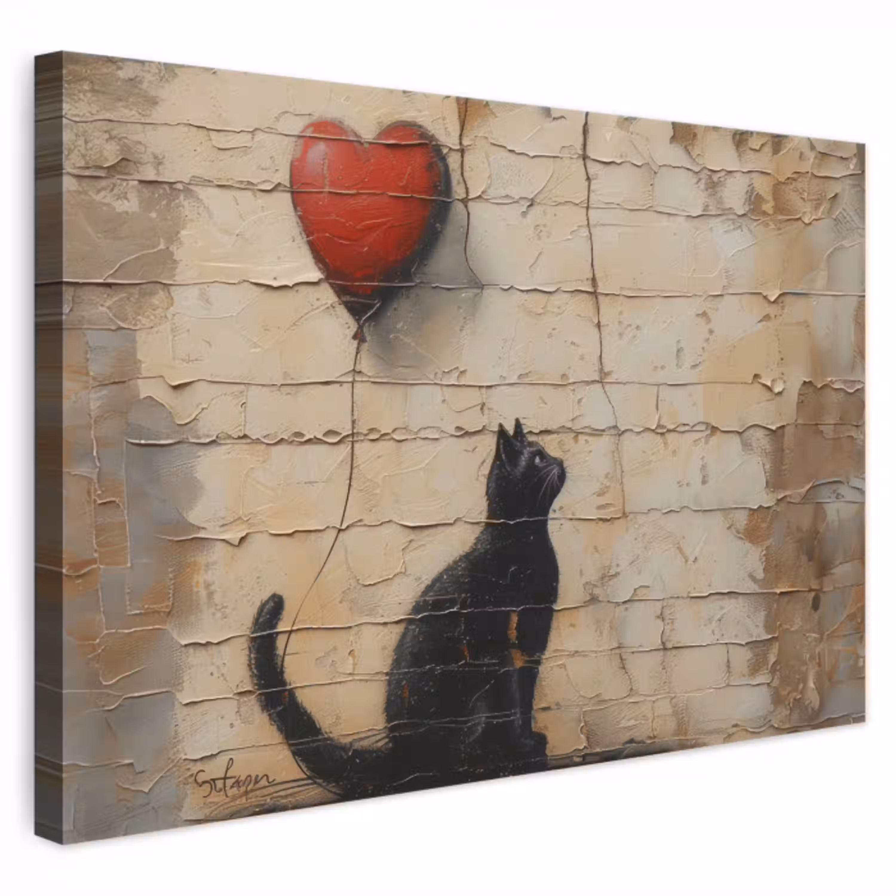 Street art - Kat - Ballon - Graffiti - Banksy canvas 2cm klein -3d
