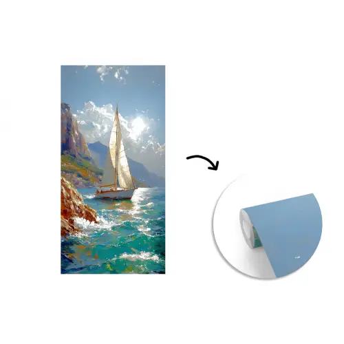 Zeilschip - Zee - Rotsen - Wolken fotobehang vinyl groot -3d