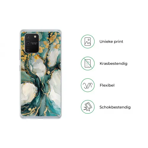 Boom - Modern - Verflook - Turquoise - Goud Telefoonhoesje Samsung Galaxy S10 Lite klein -specsS10Lite