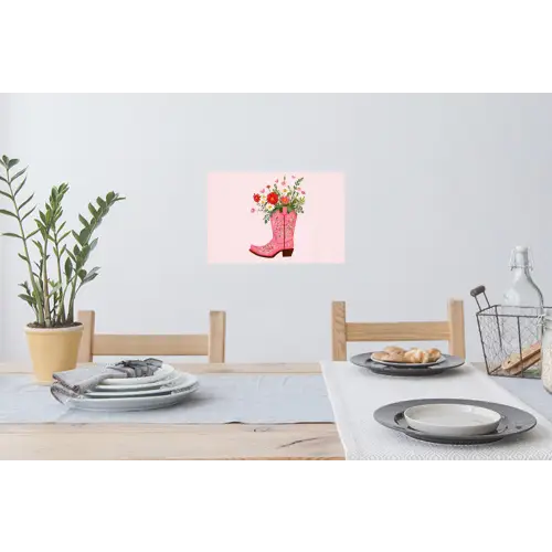 Cowboylaarzen - Roze - Boeket - Bloemen Muursticker klein -eettafel