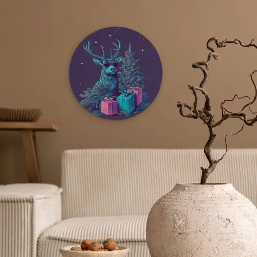 Rendier - Zonnebril - Neon - Kerstboom Wandcirkel kunststof plaat 5mm dik klein -sfeer1