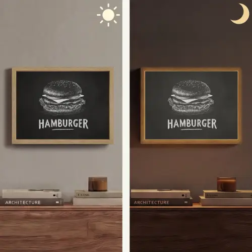 Hamburger - Krijttekst - Zwart - Wit Light Box met batterij (Wandlamp) middel -sfeer3