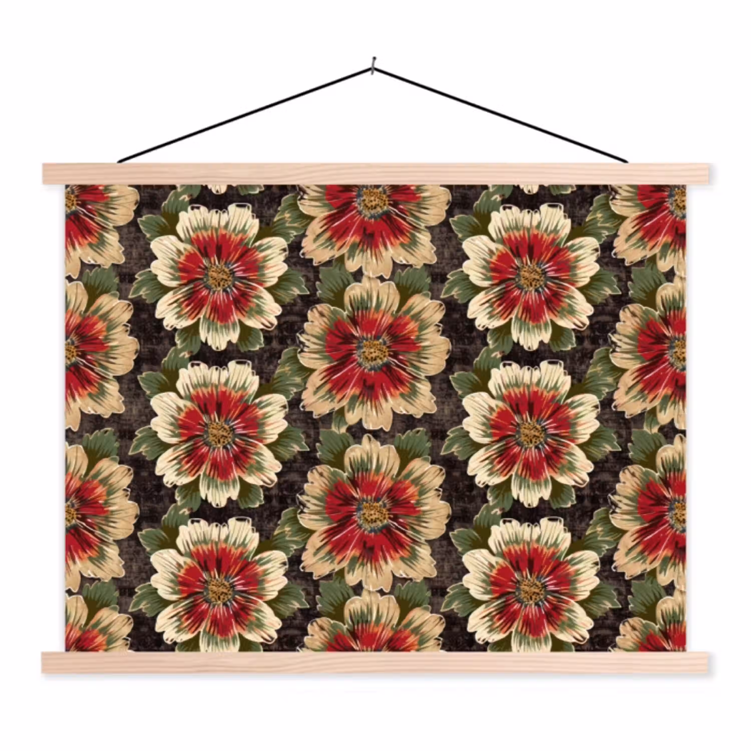 Bloemen - Klassiek - Patroon - Rood textielposter latten blank klein 122 -3d