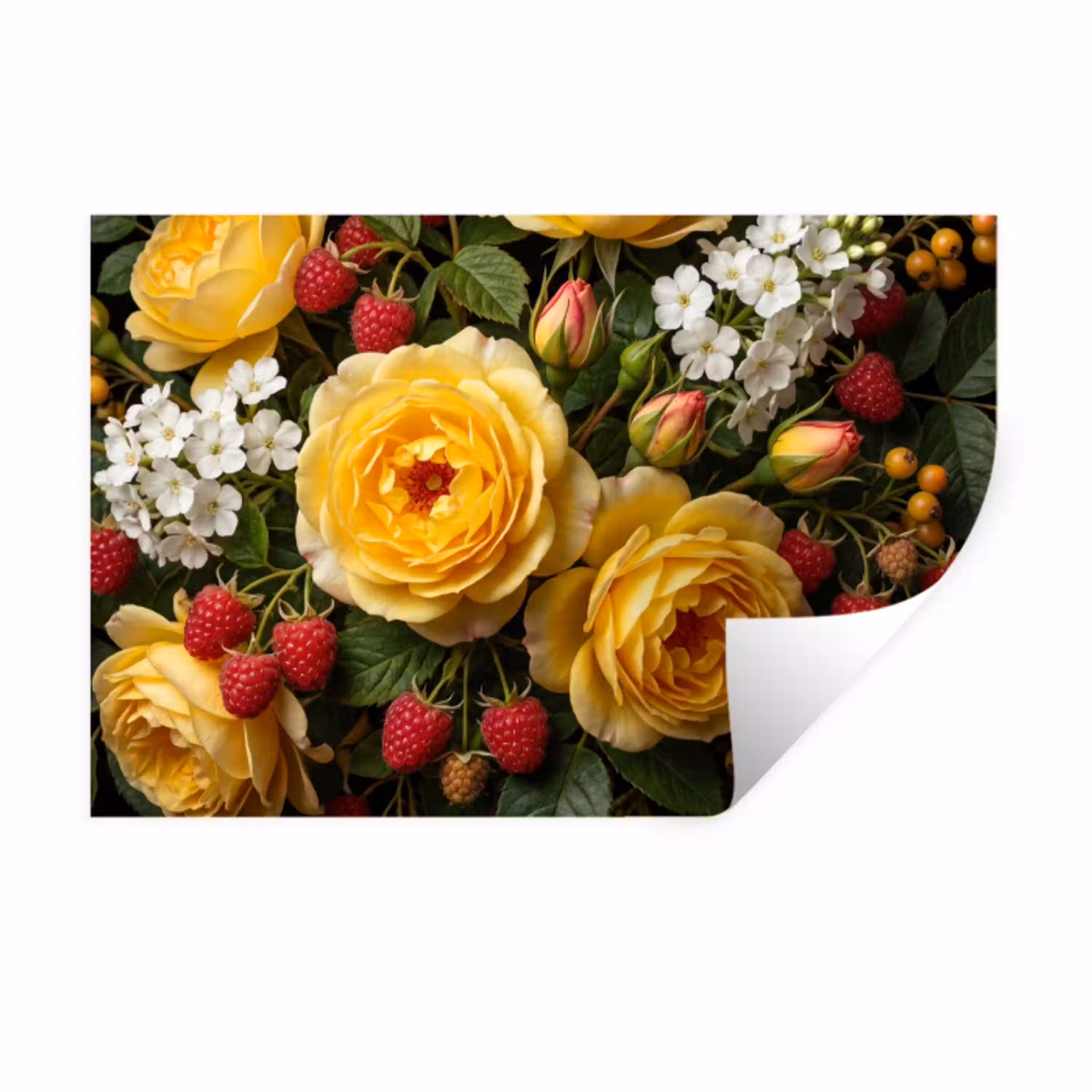 Bloemen - Boeket - Natuur - Klassiek - Geel Muursticker klein -3d