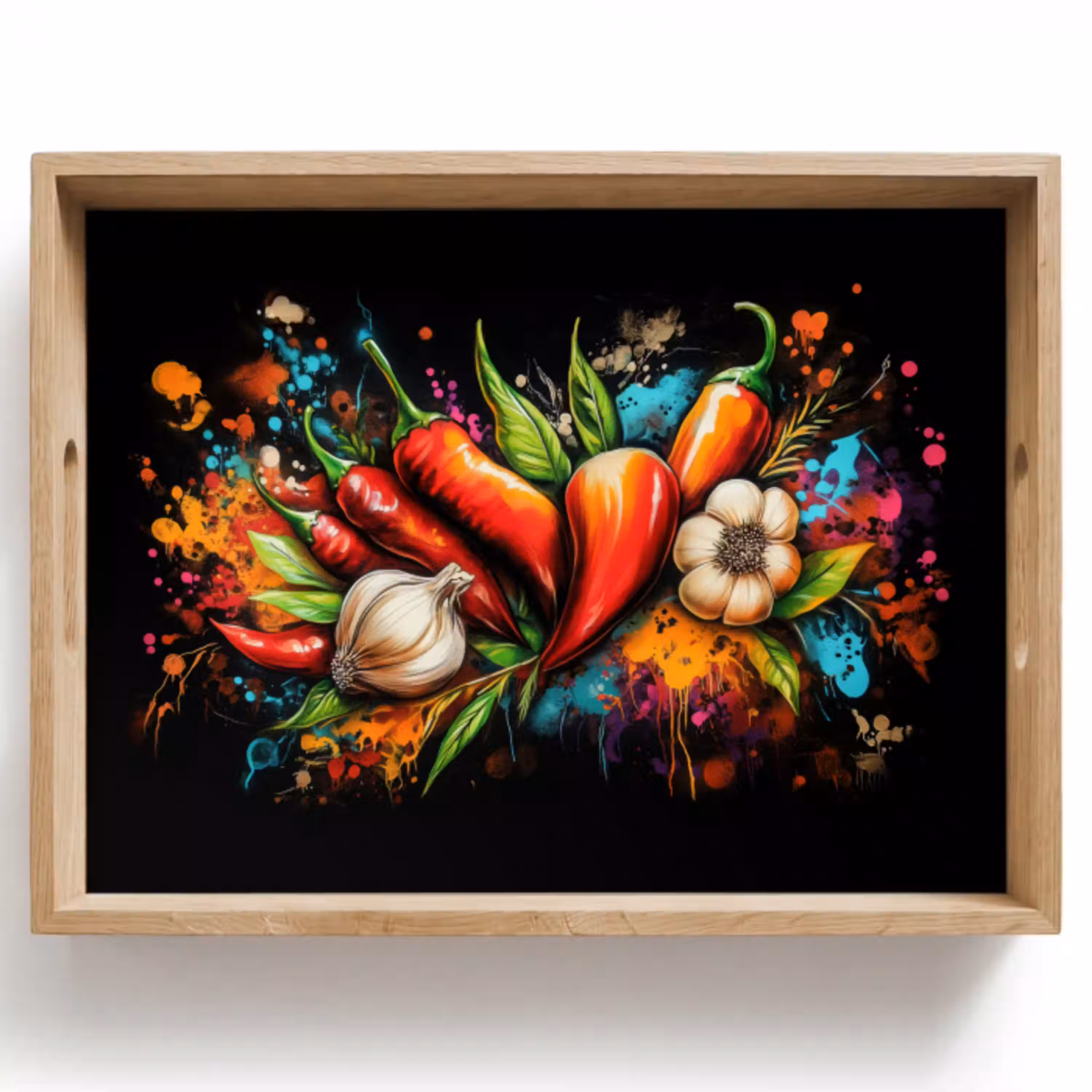 Groente - Peper - Knoflook - Graffiti - Verf - Kleurrijk Dienblad Rechthoek middel -z3d_shopping