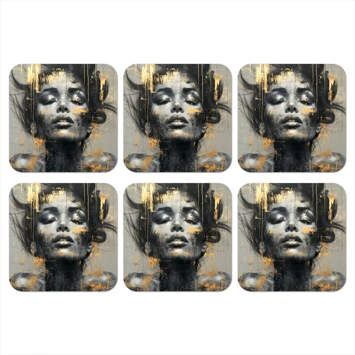 Vrouw - Kunst - Goud - Abstract - Glamour onderzetter kurk middel -3d