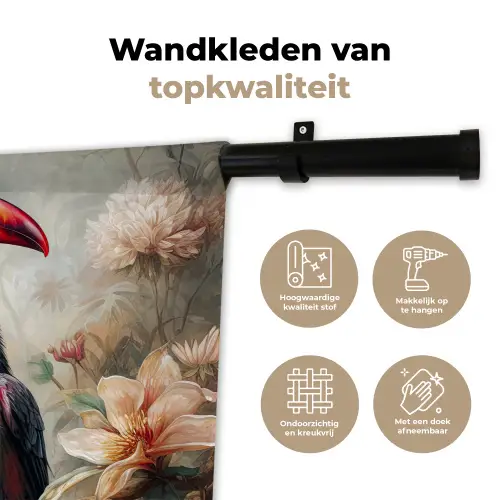 Toekan - Vogels - Bloemen - Jungle Wandkleed katoen klein -sfeer2