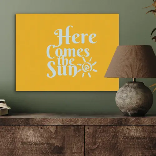 Geel - Blauw - Here comes the sun PET vilt klein -sfeer2