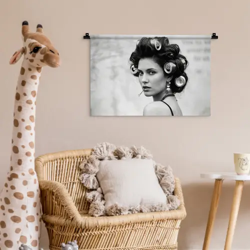 Edgy - Vrouw - Zwart - Wit Wandkleed katoen klein -wsfeer5_kind