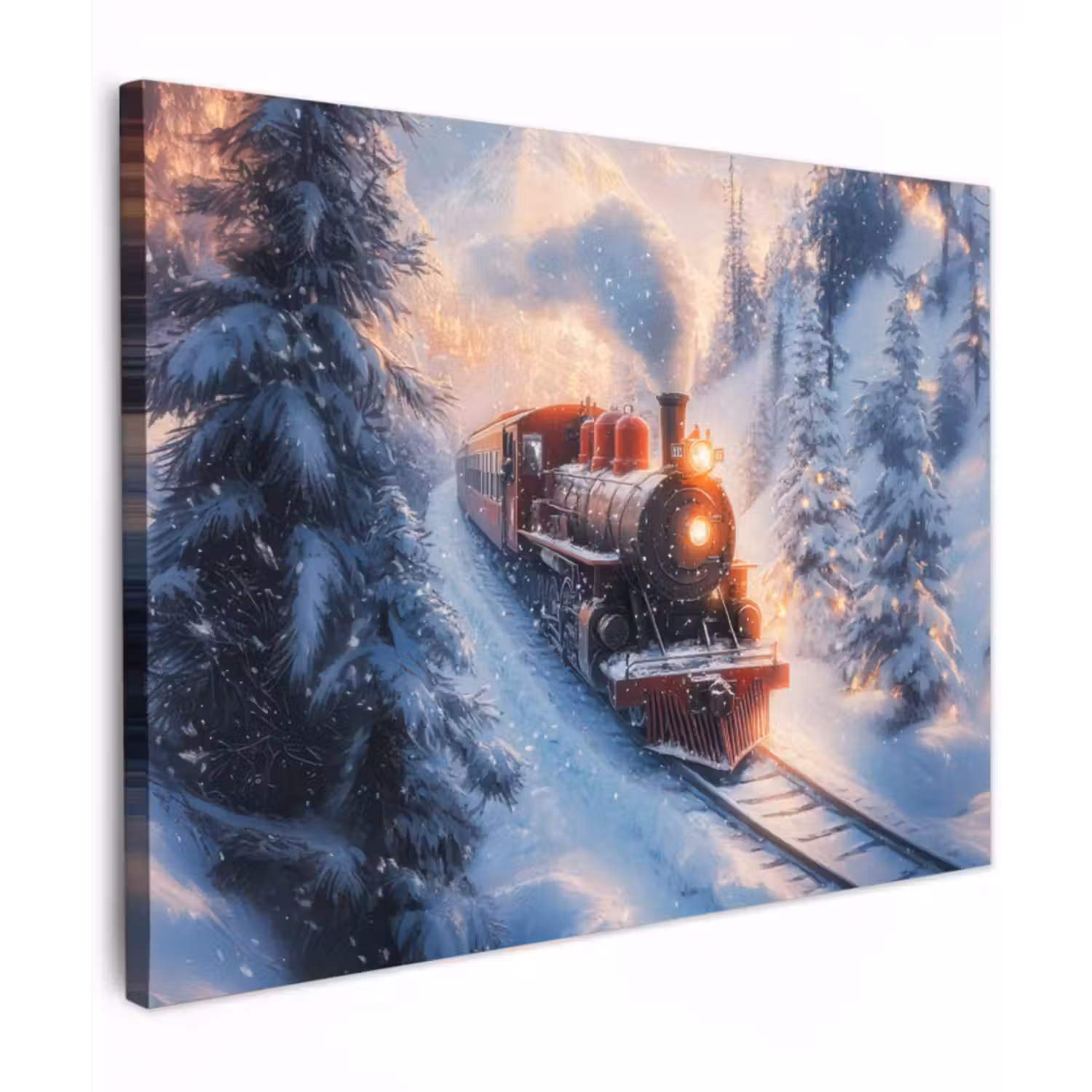 Canvas schilderij - Kersttrein - Sneeuw - Winter - Kerst