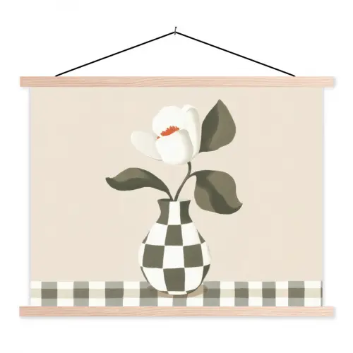 Vaas - Geruit - Groen - Bloem textielposter latten blank klein -3d