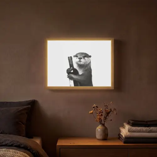 Wijnfles - Otter - Zwart Light Box met batterij (Wandlamp) middel -sfeer4