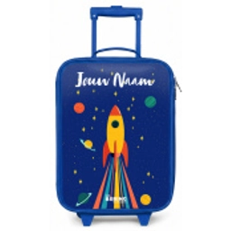 Raket - Sterren - Planeet - Ruimte Kinderkoffer - Blauw klein -zz3dotto