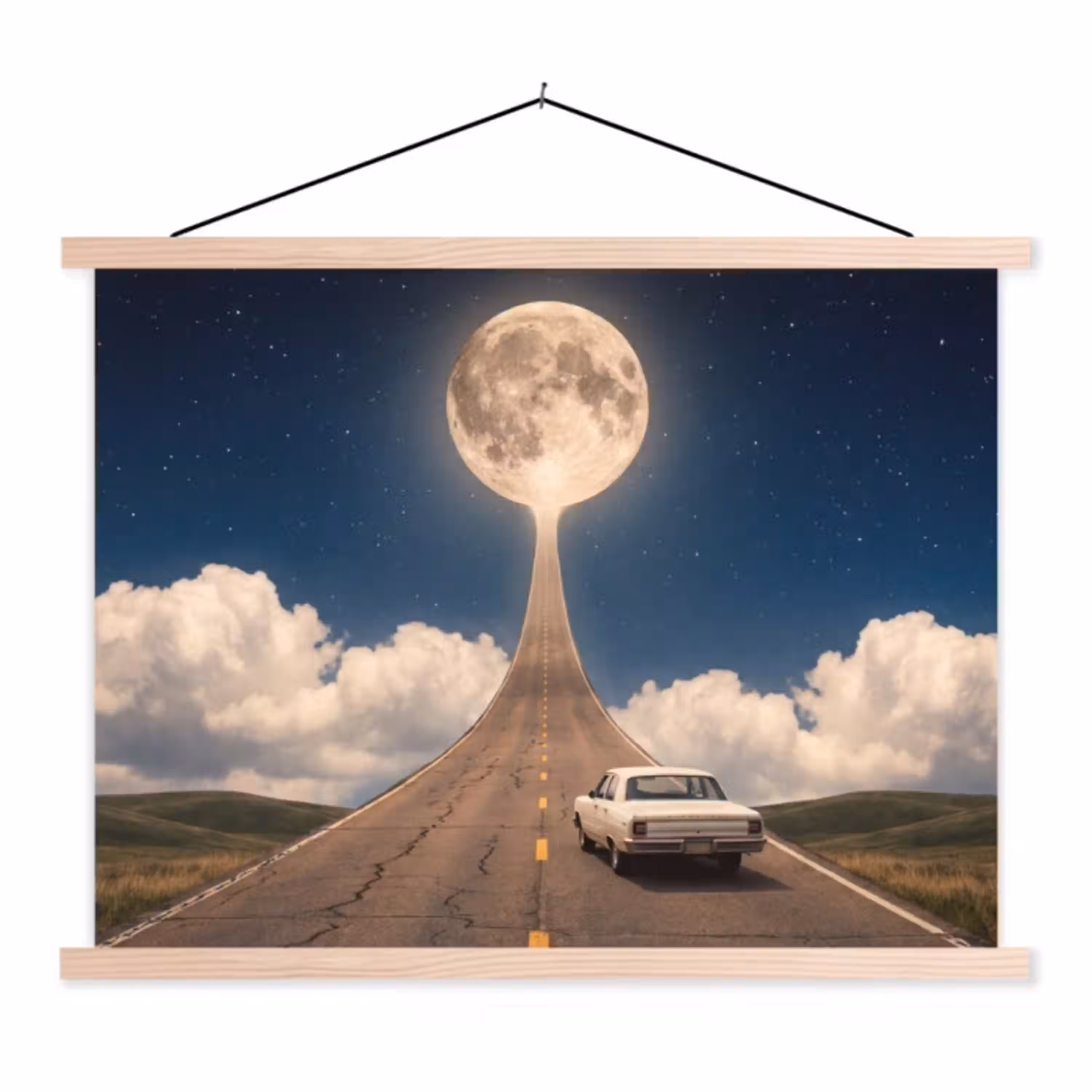 Weg - Maan - Nacht textielposter latten blank klein -3d