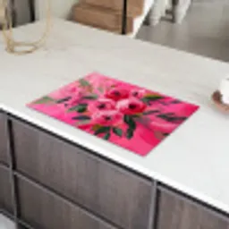 Bloemen - Verf - Roze Inductie beschermer vinyl 3mm klein -sfeer8