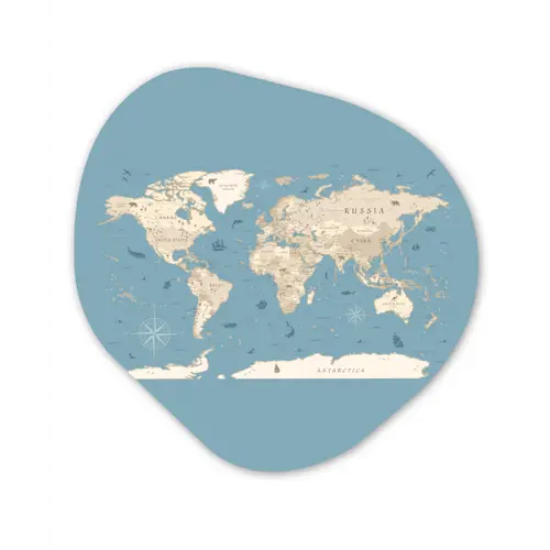 Wereldkaart - Oceaan - Realistisch - Blauw Wandcirkel Organisch Plexiglas middel -3d