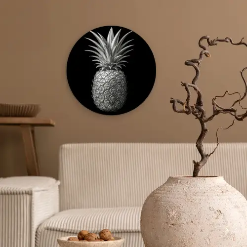 Ananas - Gedetailleerd - Bladeren Wandcirkel kunststof plaat 5mm dik klein -sfeer1