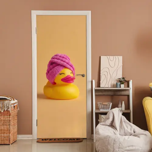 Badeend - Handdoek - Kleurrijk deurposter klein -sfeer1