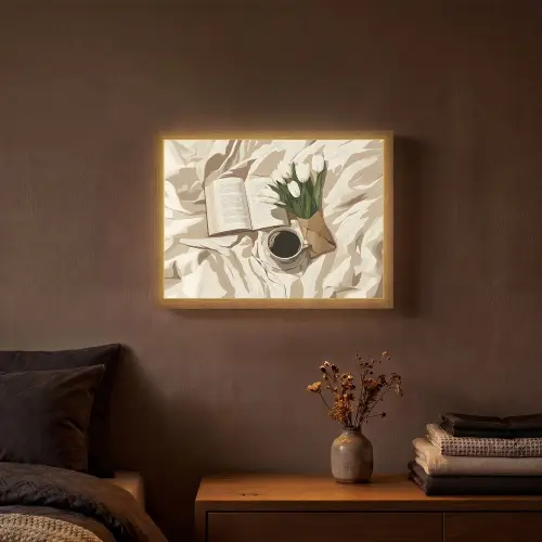 Boek - Illustratie - Tulpen - Koffie Light Box met batterij (Wandlamp) middel -sfeer4