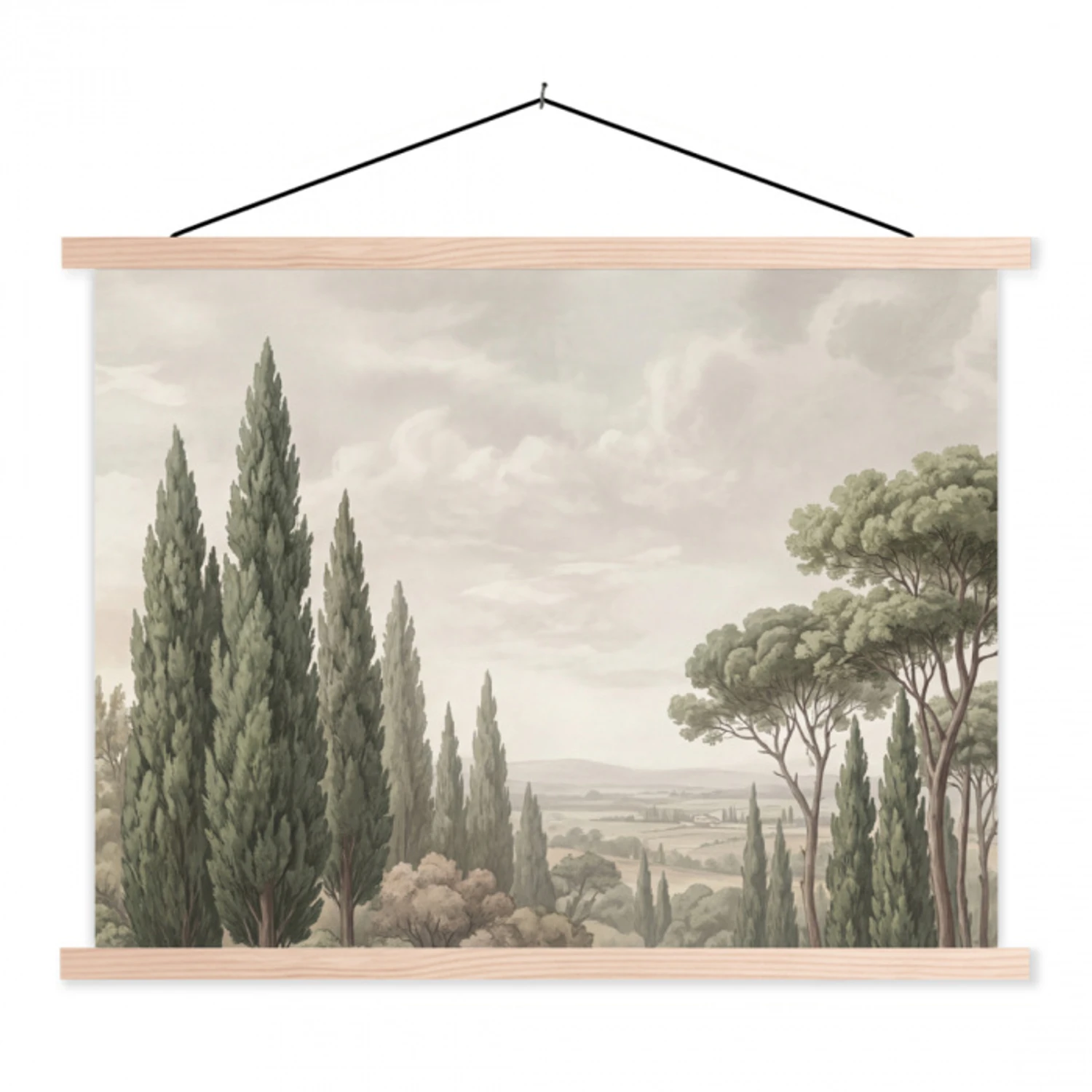 Vallei - Bos - Natuur - Groen textielposter latten blank klein -3d