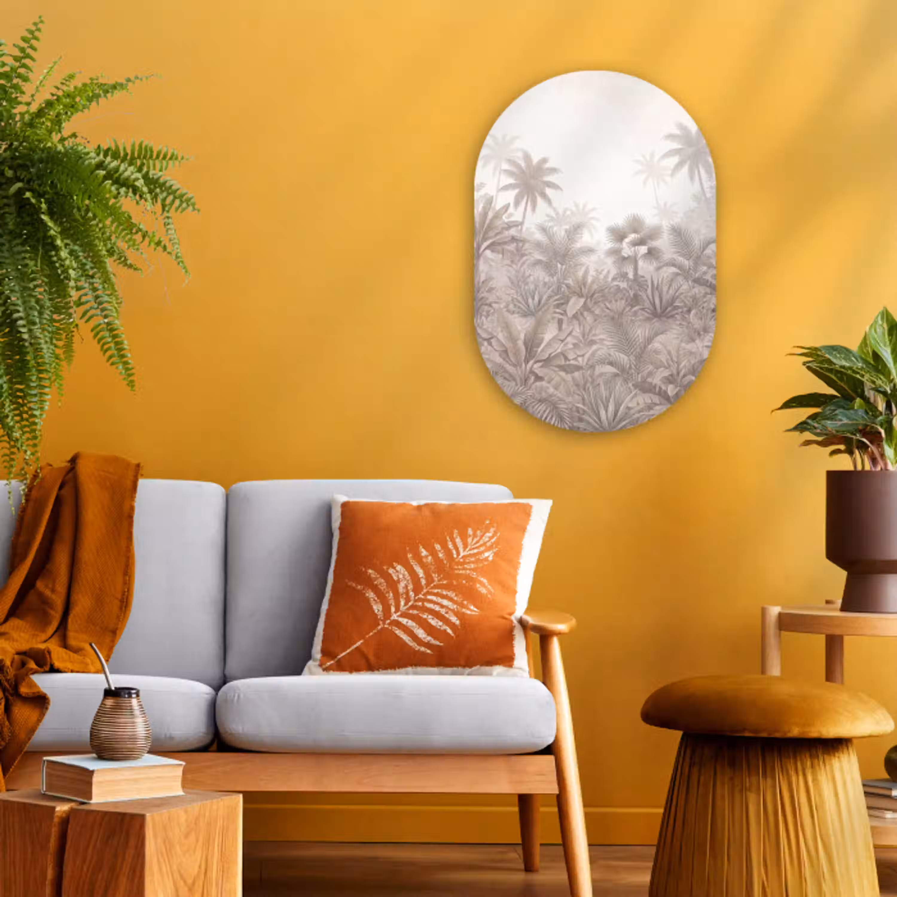 Jungle - Tropisch - Natuur -Vintage - Beige Wandcirkel Ovaal Forex klein -sfeer4