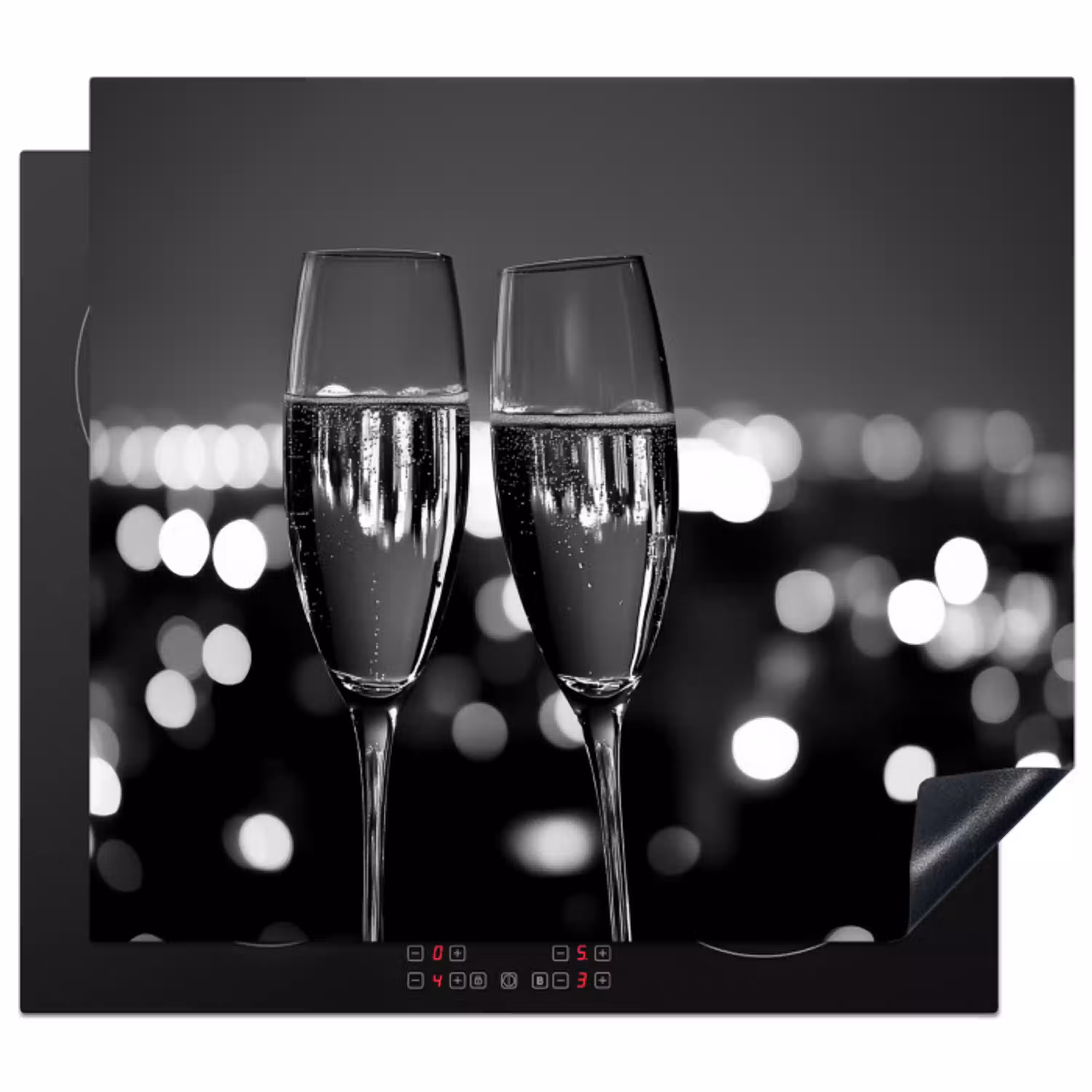 Bubbels - Proosten - Champagneglazen - Stadslichten Inductie beschermer vinyl 3mm middel -3d