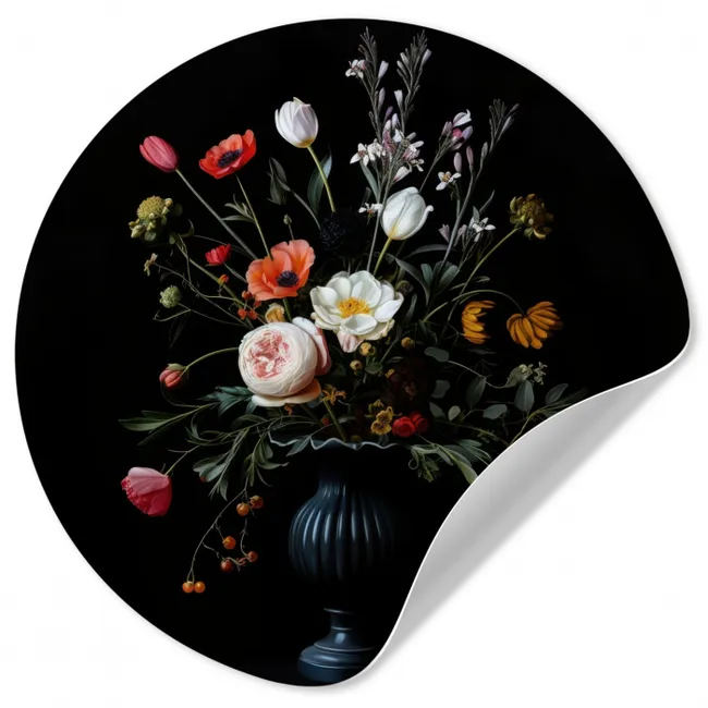 Bloemstuk - Vaas - Zwart Wandcirkel behangsticker klein -3d