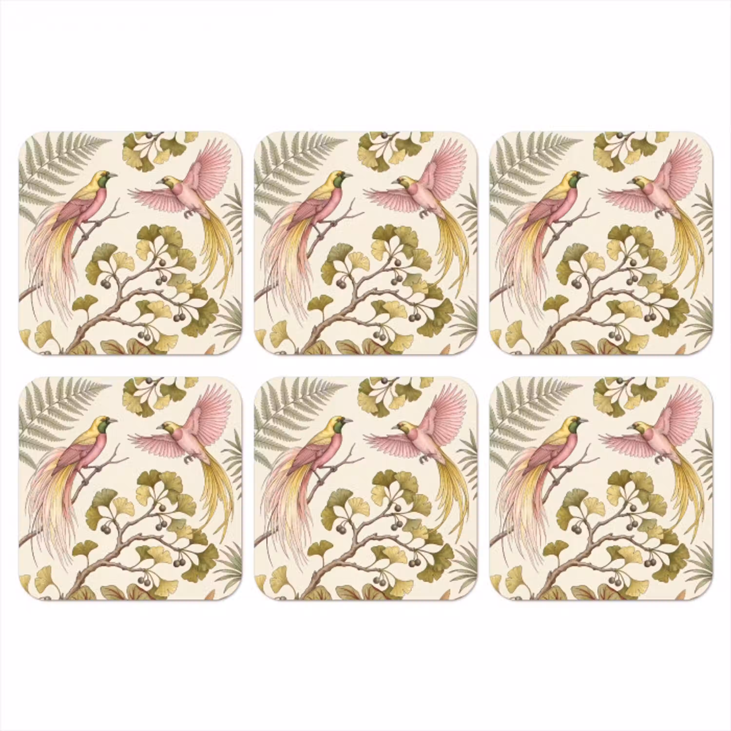 Vogels - Tropisch - Botanisch - Roze onderzetter kurk middel -3d