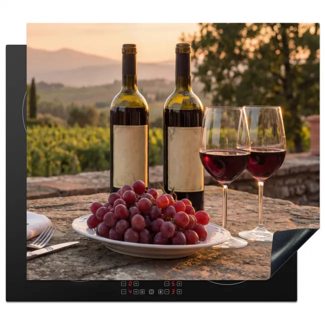 Wijn - Glazen - Druiven - Wijngaard Inductie beschermer vinyl 3mm middel -3d