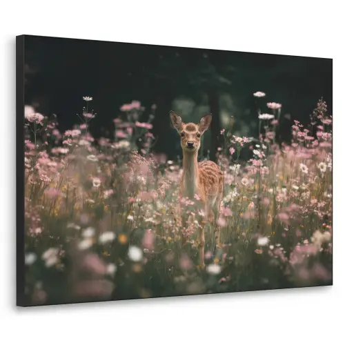 Hert - Wilde bloemen - Bos Textielframe zwart klein -3d