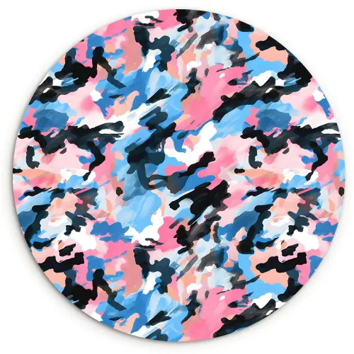 Roze - Blauw - Camouflage Wandcirkel plexiglas klein 852 -3d