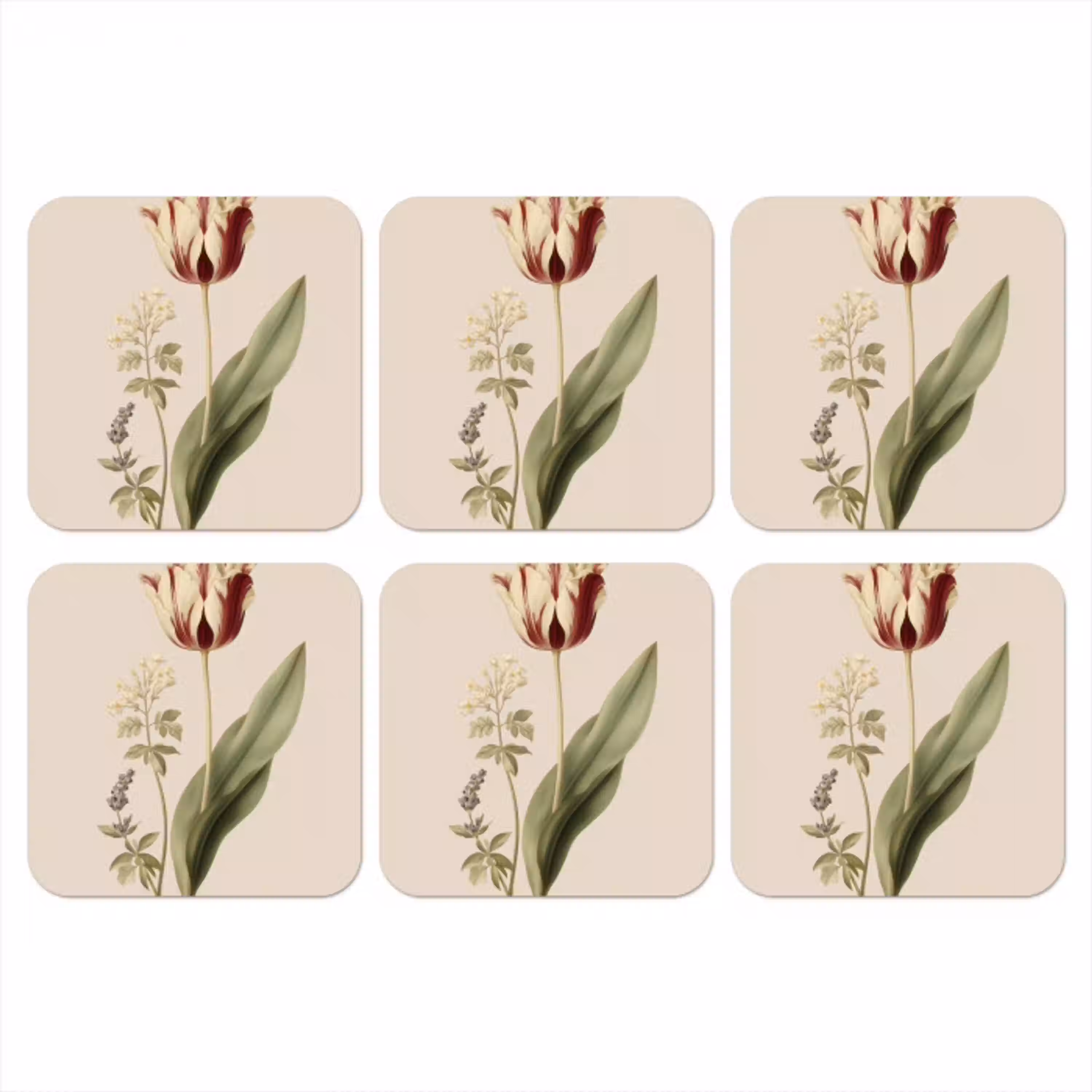 Tulp - Minimalistisch - Beige onderzetter kurk middel -3d