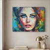 Gezicht - Vrouw - Olieverf - Kleurrijk - Kunst Textielframe zwart klein -sfeer2