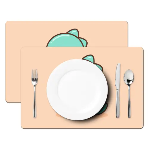 Dino - Boba - kawaii - Oranje Placemat vinyl groot -zzsfeer2_Kitchenyeah-website