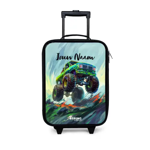 Groene Monstertruck met Penseelstreken Kinderkoffer - Zwart klein -3d