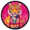 Tijger - Kimono - Planten - Roze Fotolijst rond zonder passe partout klein -3d