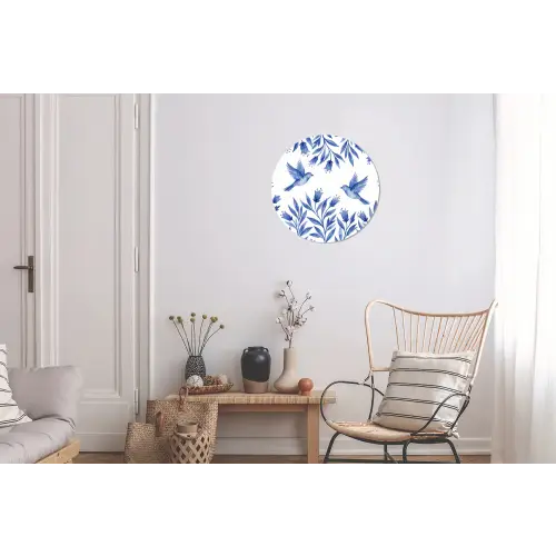 Modern - Vogels - Delfts - Blauw Wandcirkel aluminium klein -woonkamer