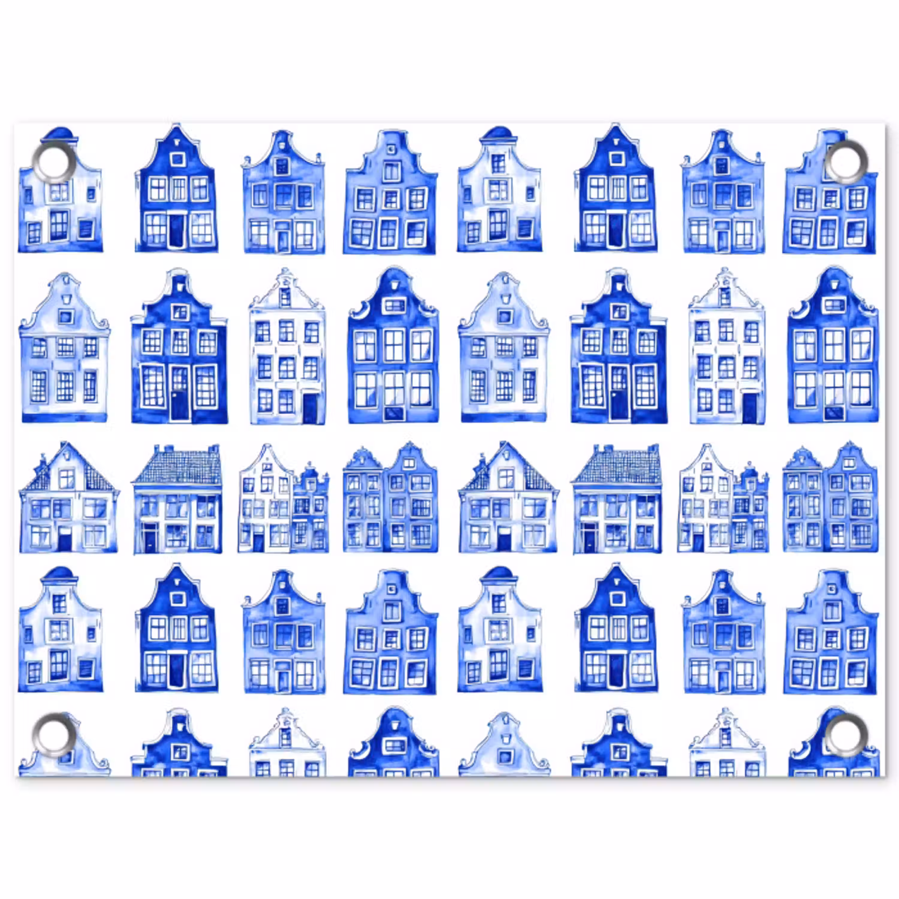 Patroon - Huizen - Blauw tuinposter los doek klein 239 -3d