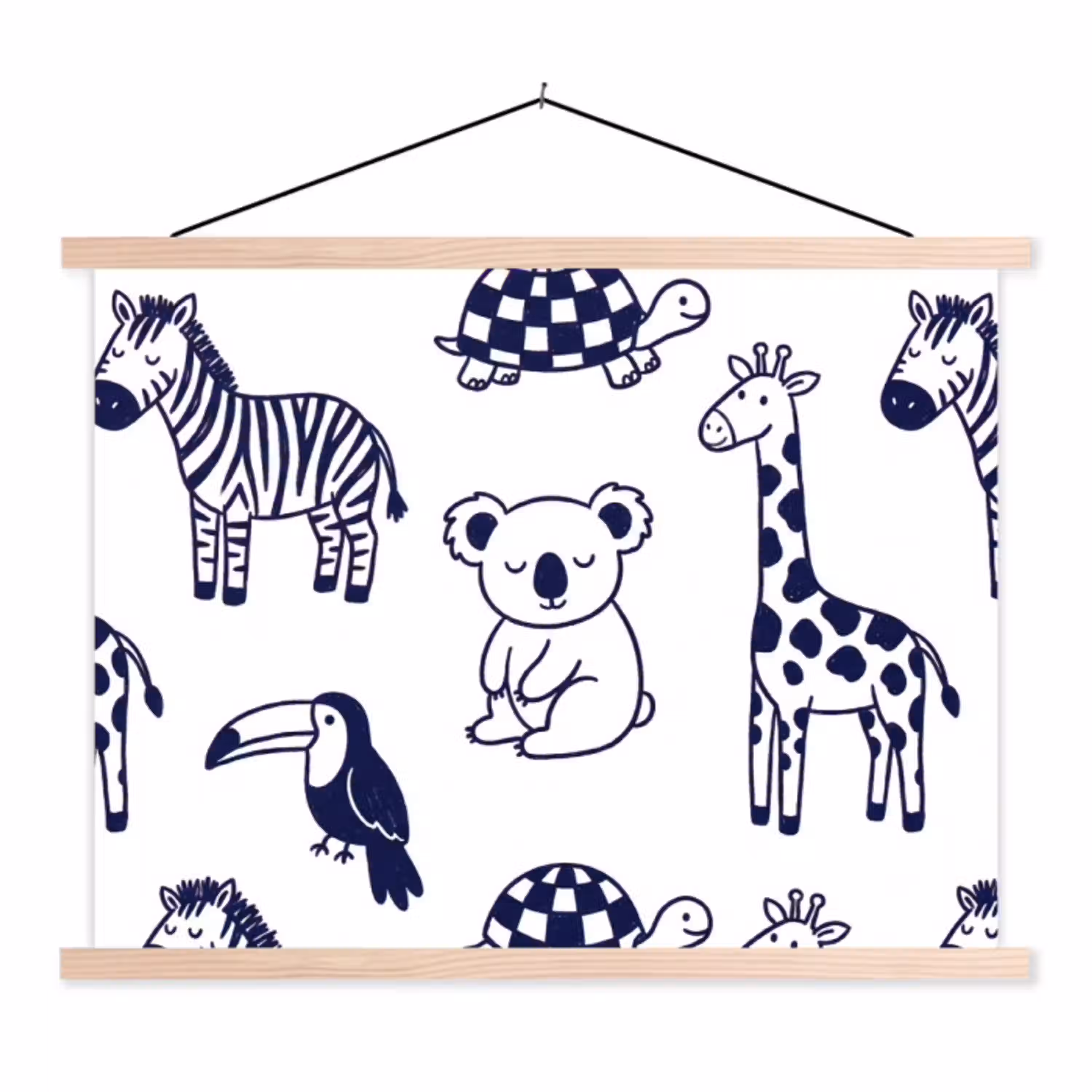 Dieren - Patroon - Kinderkamer - Grafisch - Wit-Blauw textielposter latten blank klein -3d