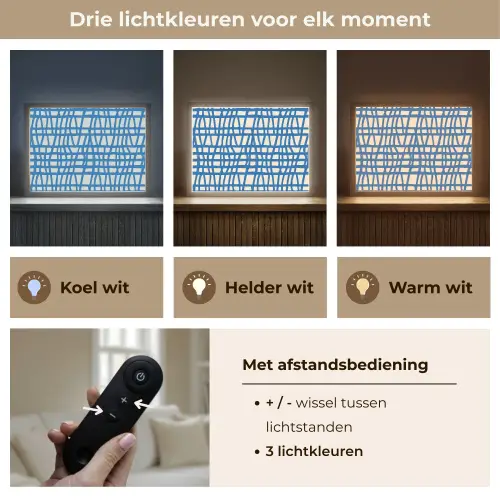 Ruitpatroon - Blauw - Crème Light Box met batterij (Wandlamp) middel 907 -USP_lichtkleurNL