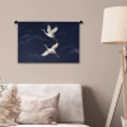 Kraanvogels - Nachthemel - Blauw Wandkleed katoen klein -sfeer4