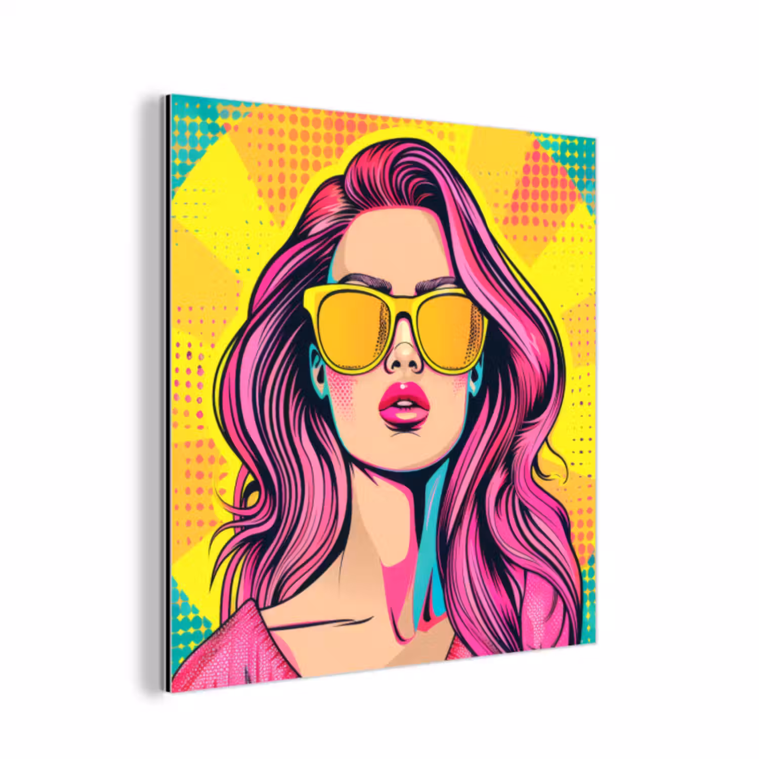 Aluminium schilderij - Zonnebril - Vrouw - Zonnig - Geel