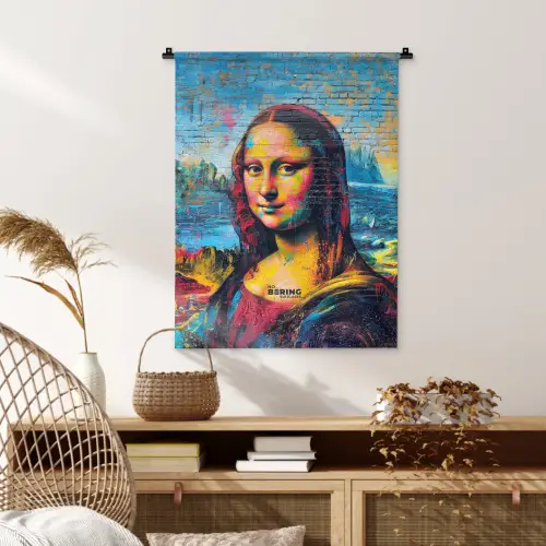 Kleurrijke Mona Lisa in graffiti stijl Wandkleed katoen klein -sfeer5