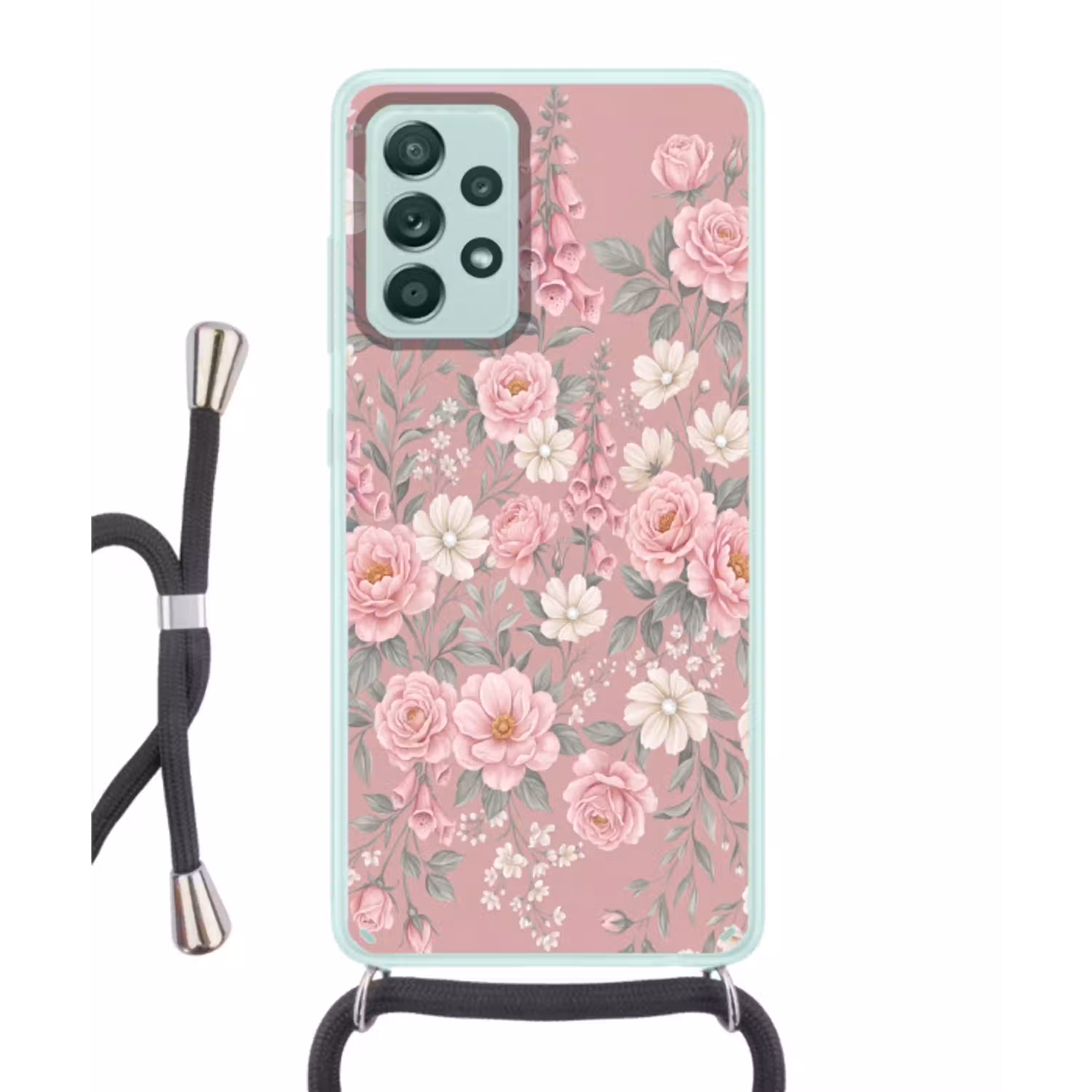Pioenrozen - Vingerhoedskruid - Pink Hoesje Samsung Galaxy A52 met koord klein -3d