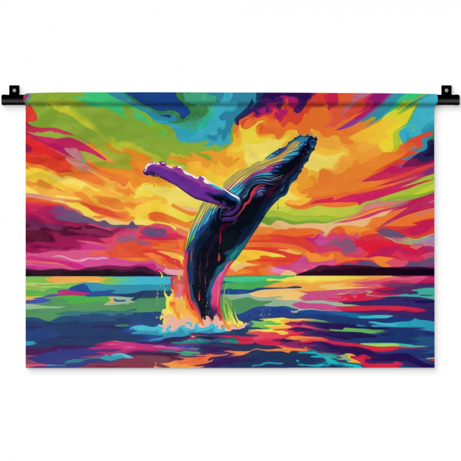 Zonsondergang - Walvis - Geschilderd - Kleurrijk Wandkleed katoen klein -zz3d