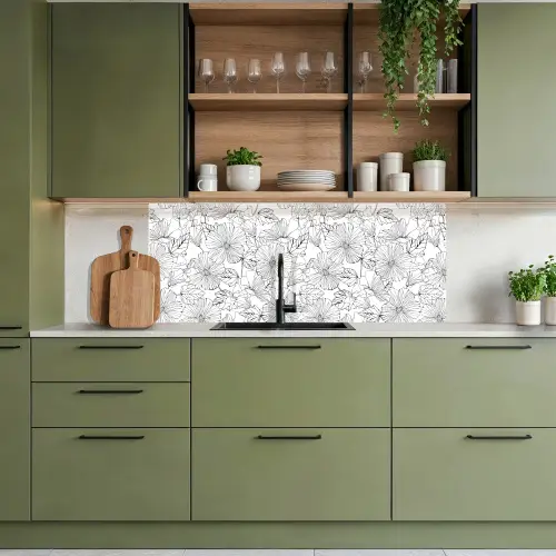 Bloemen - Zwart - Wit - Design - Flora keuken achterwand 2 middel 871 -sfeer3