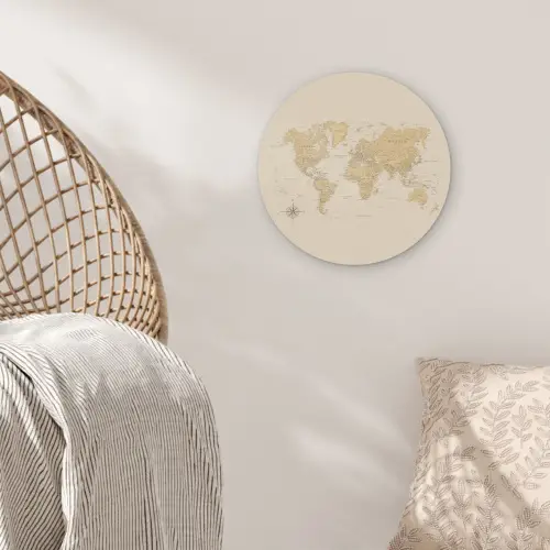 Wereldkaart - Realistisch - Beige Akoestische PET Vilt - Rond klein -sfeer4