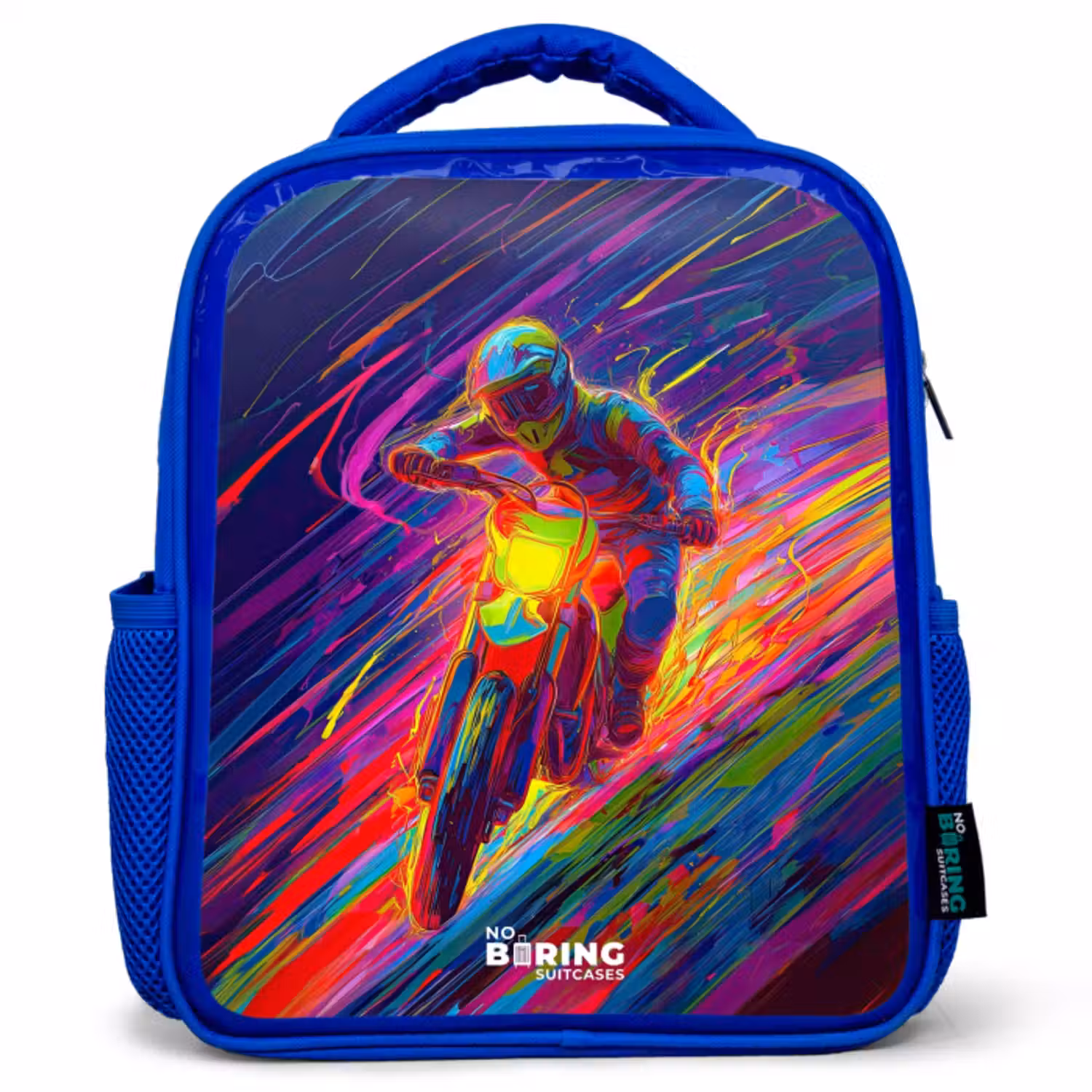 Rugzak kind - blauw - Crossmotor - Neonkleuren - Lijnen - Helm